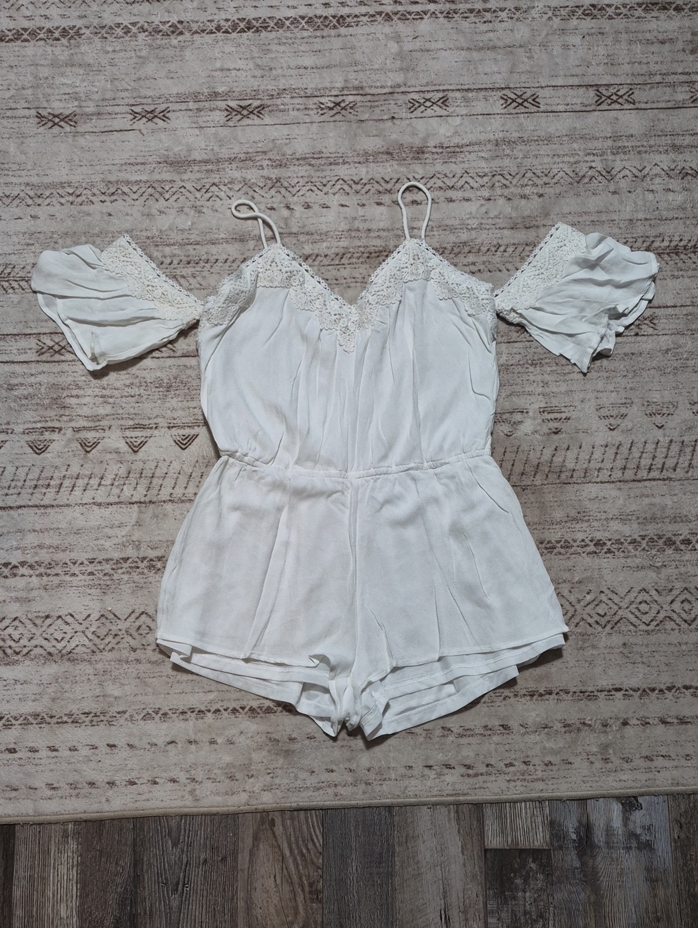 Dainty Hooligan White Lace-Trim Off-Shoulder Camisole Romper